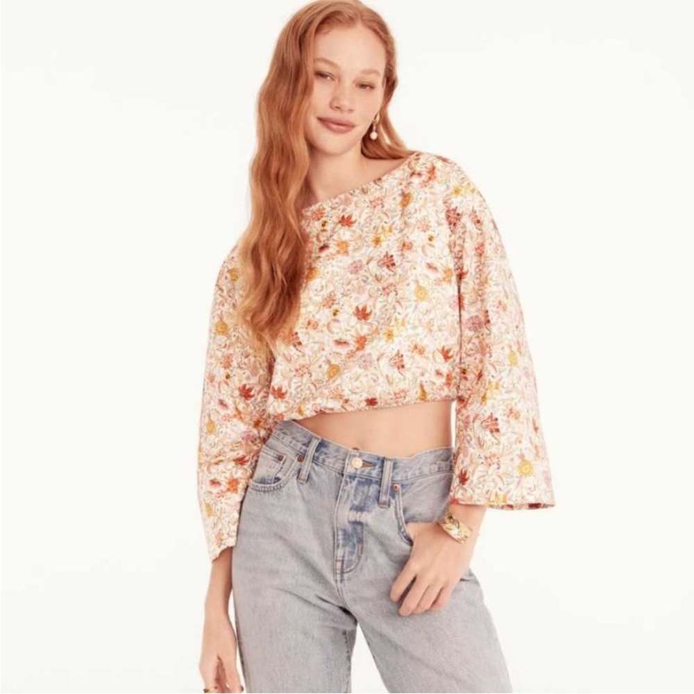 J.Crew Liberty Fabric Floral Crop Top Bell Sleeves Size Medium